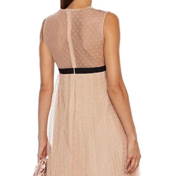 RED Valentino Bow Embellished Pleated Point D'Esprit Blush Colored Dress - Picture 2 of 10